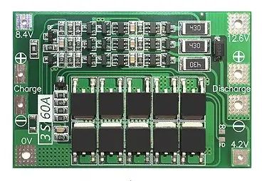 Плата защиты BMS 3S 60A 11,1V (12,6V) для Li-Ion аккумуляторов (контроллер заряда/разряда) с баланси